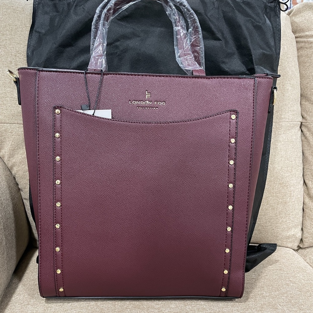 NWT London Fog Burgundy Sophia Studded Tote